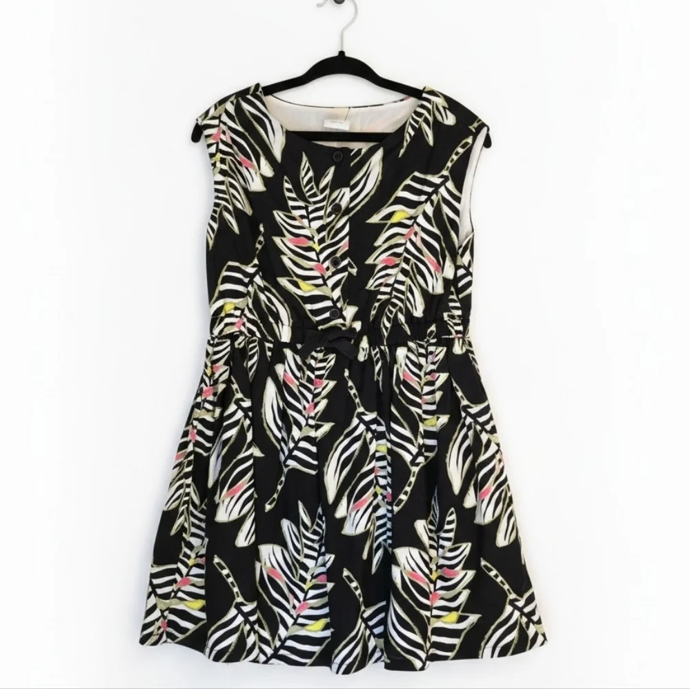 NWT! Gymboree Girls Black Tropical Leaf Print Dress with Pink & Yellow Accents